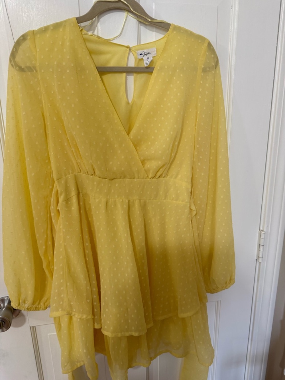 Japna Sunlit Yellow Polka Dot Wrap Top size medium – measures 29 x 13”